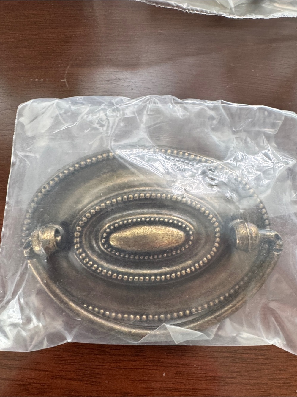 4 Antique Brass Oval Drawer Pull with Beaded Detail